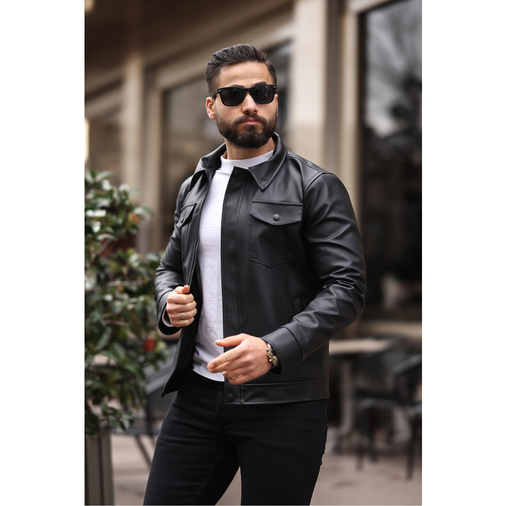 S&M CLOTHİNG Erkek Siyah Karbon Deri Ceket 2XL Beden Bayan Ceket Fiyatı