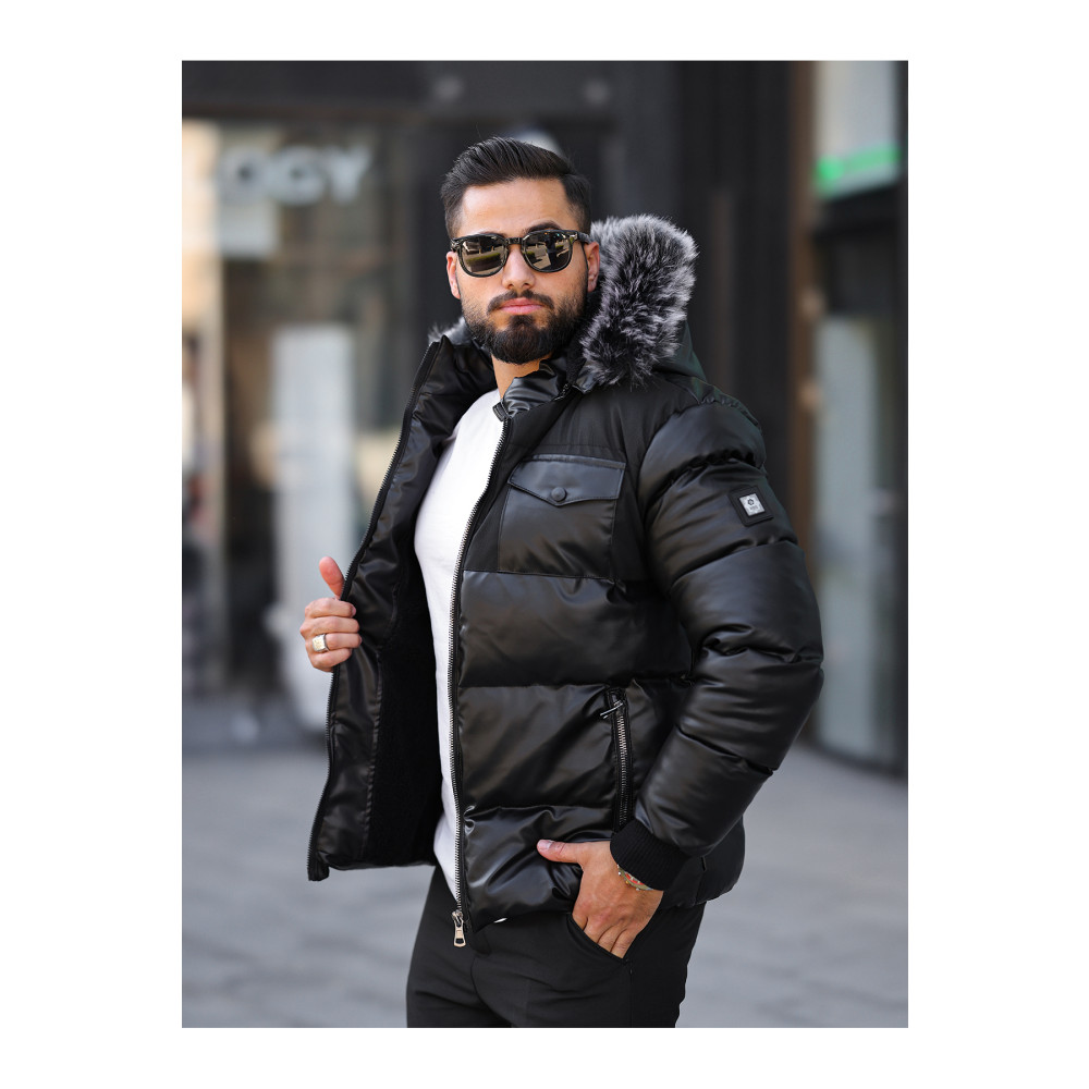 S&M CLOTHİNG YENİ SEZON ERKEK ÇIKARILABİLİR KAPÜŞONLU & İÇİ KÜRKLÜ ŞİŞME DERİ MONT XL Beden Bayan Mont Fiyatı