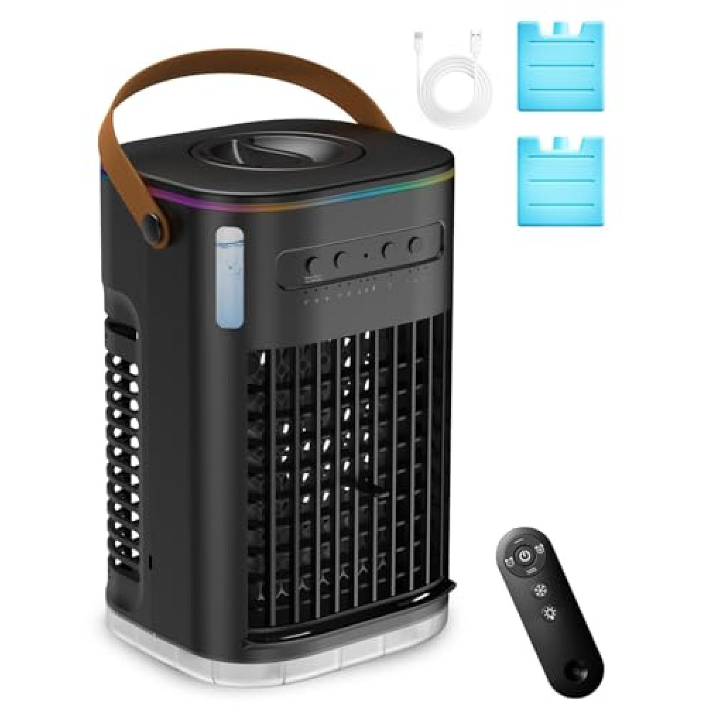 Small air conditioner portable ac unit, evaporative air cooler with 2ice packs & 1.2L water tank, personal air cooler with remote, powered by USB, mini room air conditioner for bedroom office desktop Air Conditioners Fiyatı