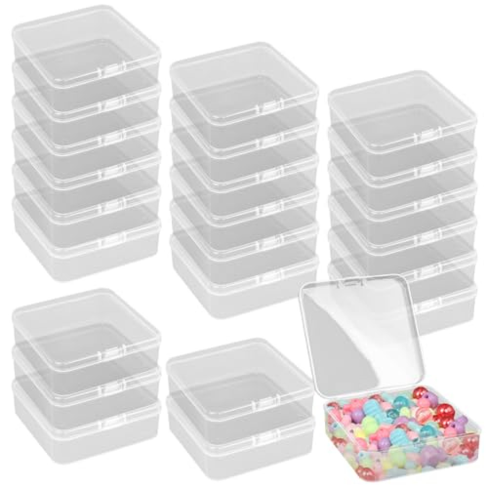 Small Plastic Containers with Lids, 24 Pcs Storage Containers Small Containers Bead Storage Containers, Mini containers Plastic Box with Lid for Storage Beads (2.16×2.16×0.78 Inches)