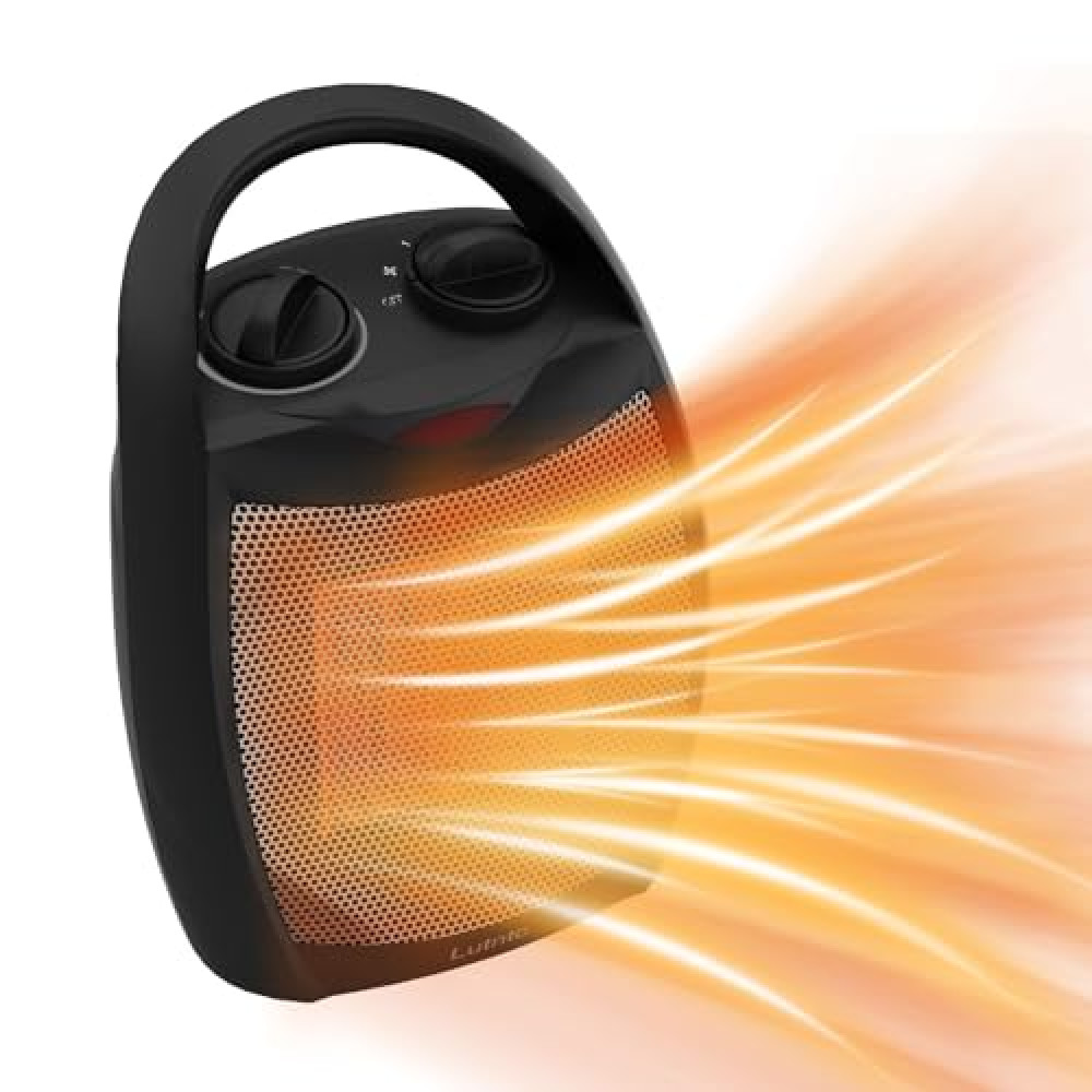 Small Portable Space Heater for Indoor Use - Lutntc 1500W/750W Safe and Quiet Ceramic electric Heater Fan, Heat Up 200 Square Feet for Room, Office, Desk