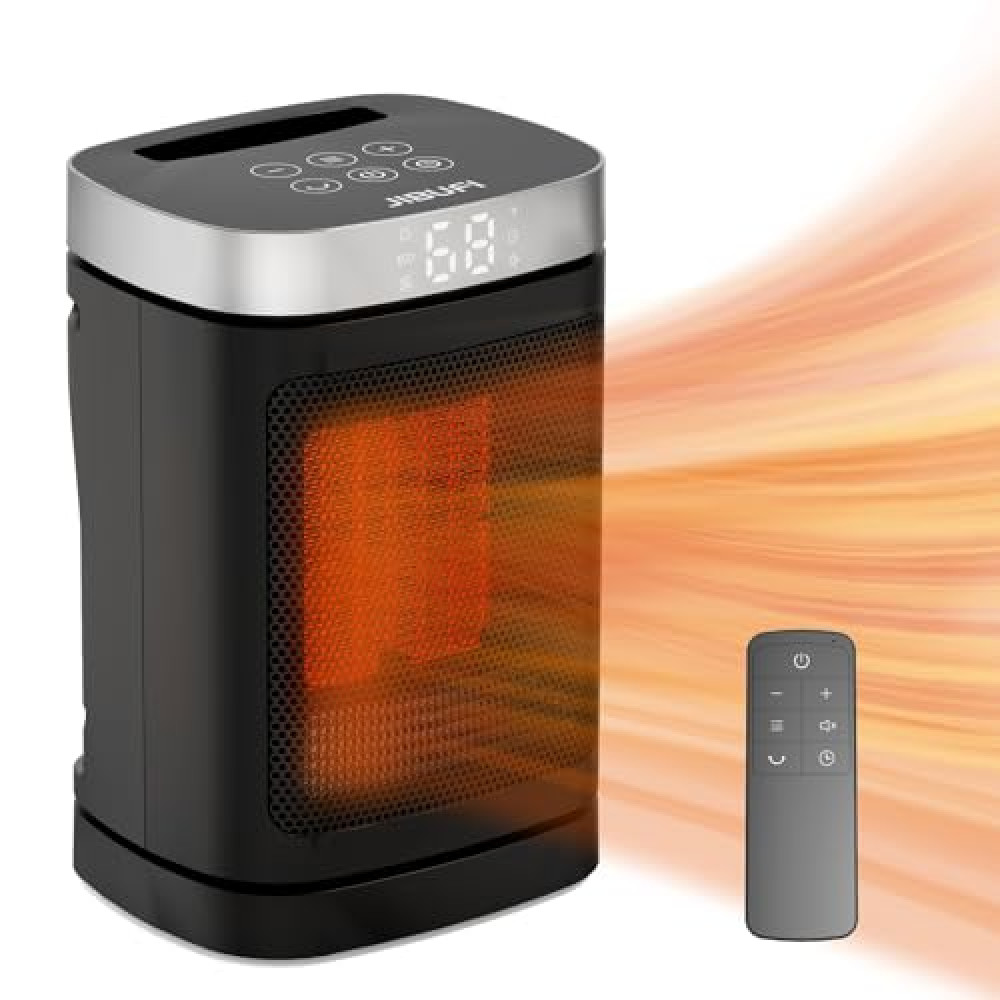 Small Portable Space Heater for Indoor Use - with 70°Rotating Feature, JIBUFI 1500W PTC Electric Heater, Rapid and Safe Heating, Remote Control, 1-12 Hr Timer for Bedroom, Office, etc, Silver Heaters Fiyatı