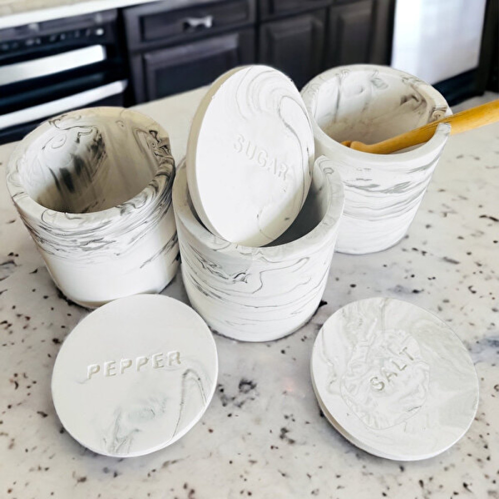 Small Shapes Şekerlik Tuzluk Baharatlık Beton Set 3'lü - Beyaz - Siyah - 108 ml Baharat Setleri & Baharatlıklar Fiyatı