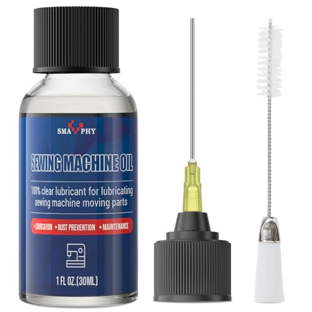 SMAPHY Ultimate Sewing Machine Oil with Needle tip and Dual-Ended Brush, Clear Machine Oil for Lubrication of All Sewing Machine Moving Parts