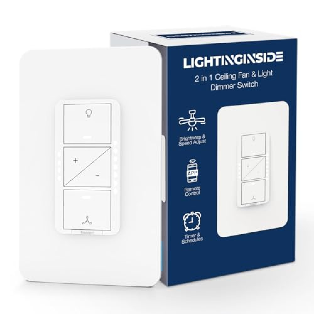 Smart Ceiling Fan Control and Light Dimmer Switch, Compatible with Alexa/Google Assistant/Smart Life, Neutral Wire Required, Single Pole Fan Light Switch, 2.4G Wi-Fi only, Timer, No Hub Required, 1PC