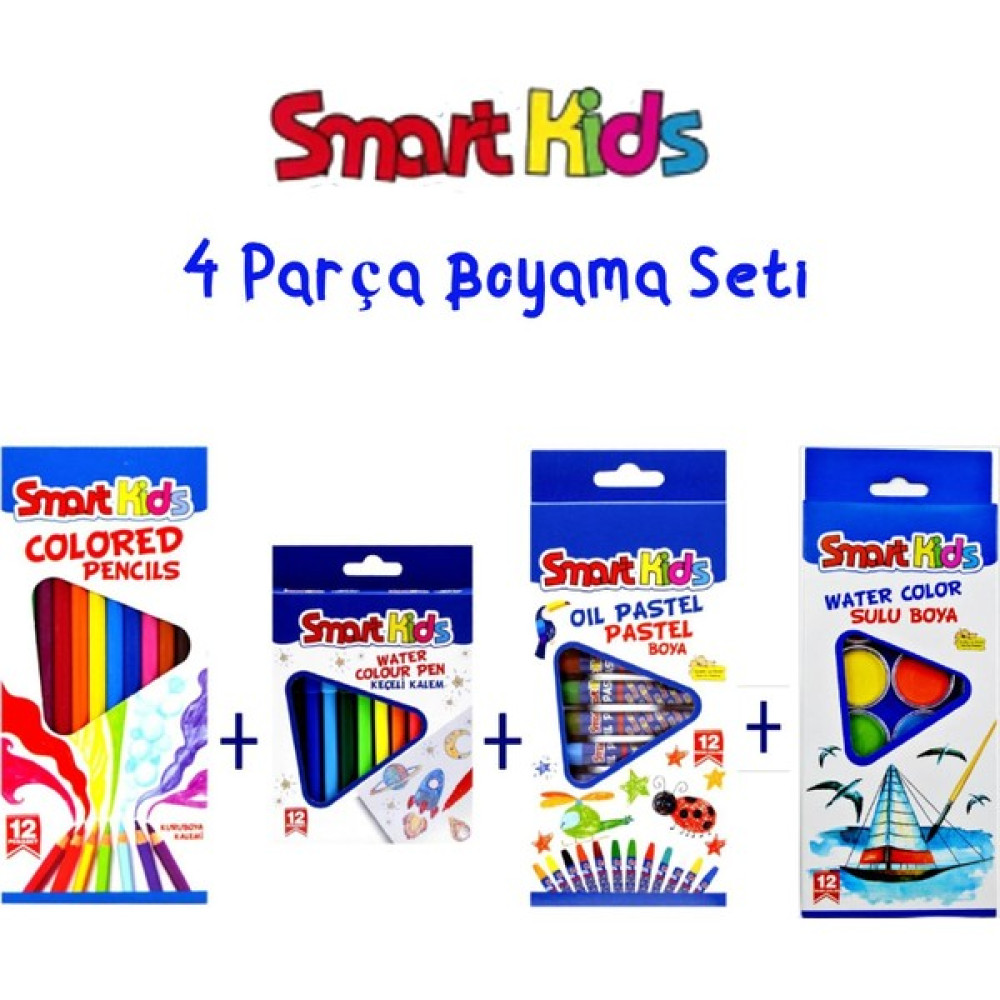 Smart Kids Pastel Boya 12'li+Kuru Boya Kalemi 12'li+Keçeli Boya Kalemi 12'li +Sulu Boya 12'li Sanatsal Malzemeler Fiyatı