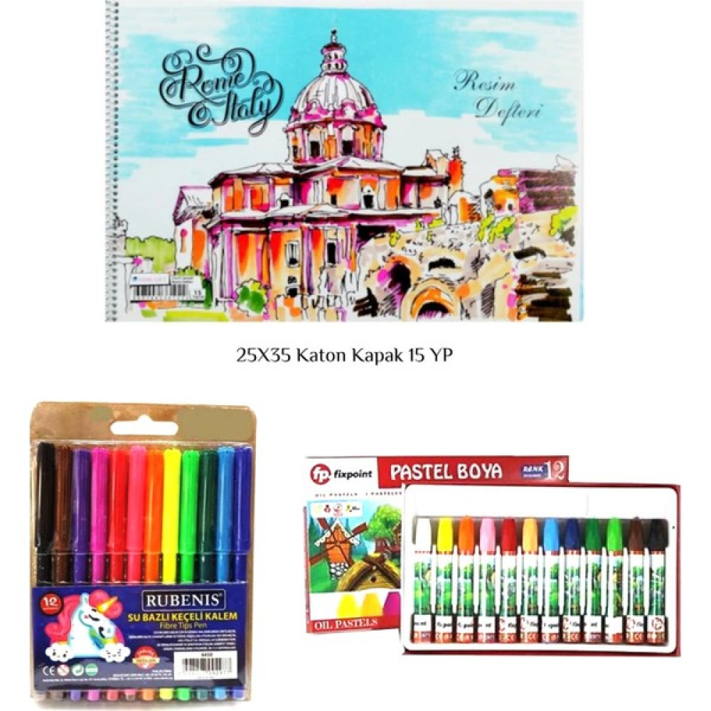 Smart Kids Rubenis Kırtasiye Boyama Seti Keçeli Kalem + Pastel Boya 12 Li Resim Defteri 25X35 15 Yp Kuru Boya Kalemi Fiyatı