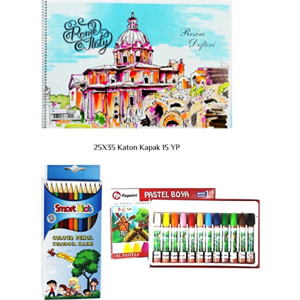 Smart Kids Smartkids Kırtasiye Boyama Seti Kuru Boya + Pastel Boya 12 Li Resim Defteri 25X35 15 Yp Kuru Boya Kalemi Fiyatı