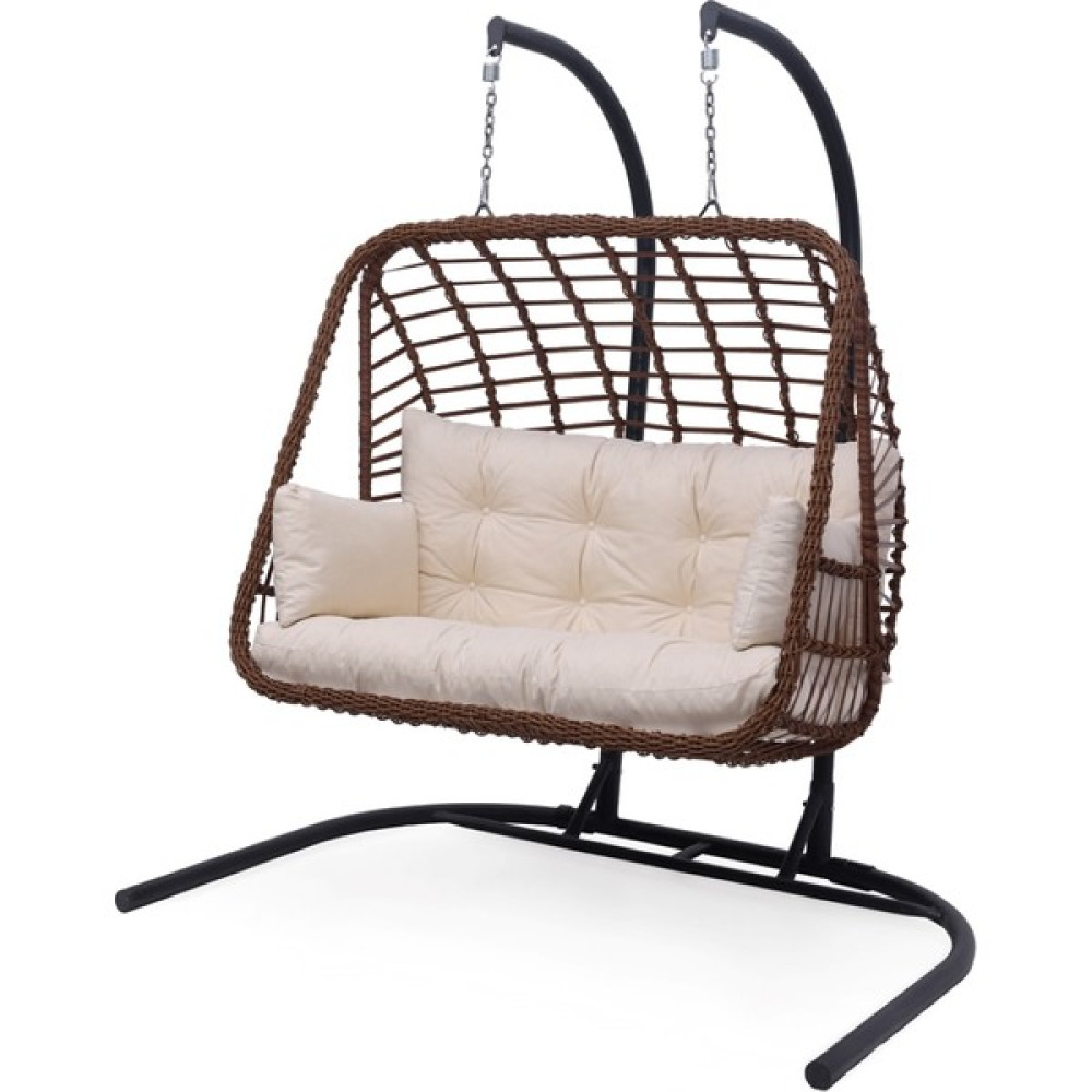Smart Shopping Beaf Linda Serisi Çift Kişilik Rattan Askılı Modern Bahçe Balkon Teras Salıncağı - Acı Kahverengi Bahçe Salıncağı Fiyatı