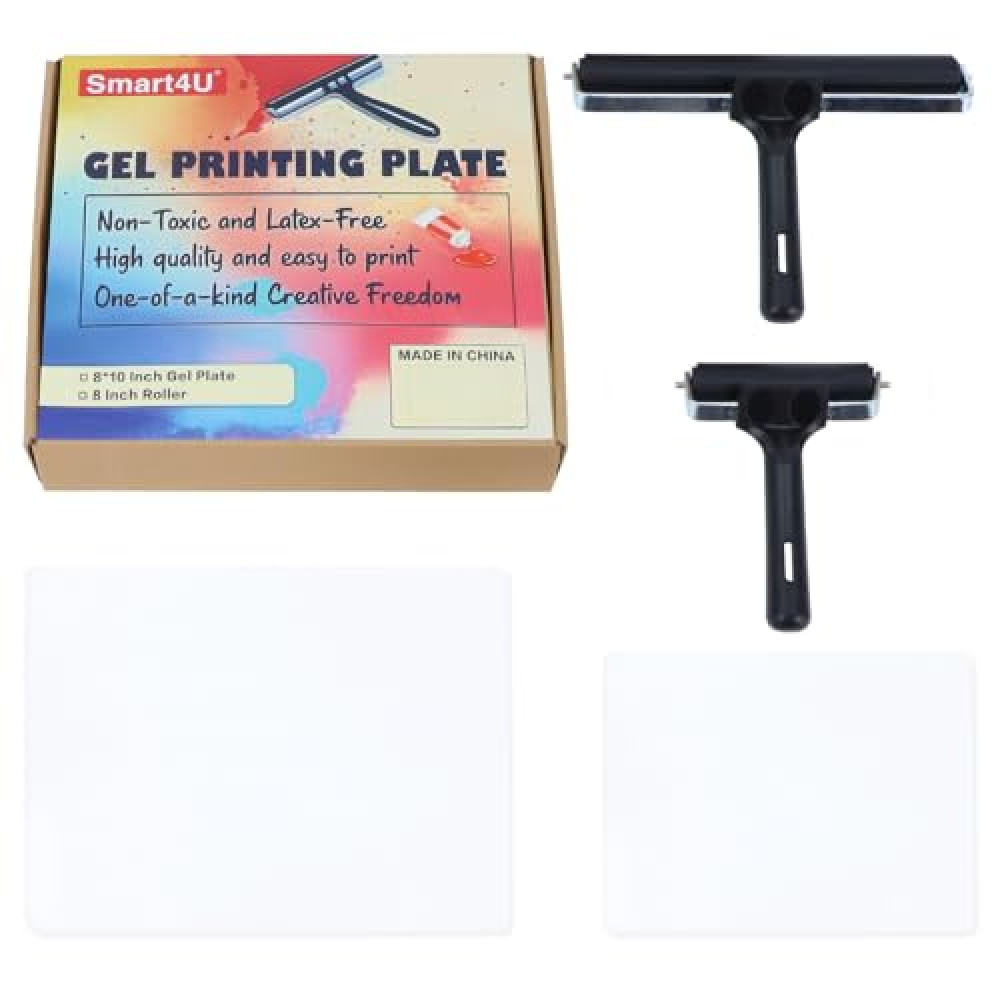 Smart4U Gel Printing Plate Kit 8x10 in + 5x7 in Gel Plate with Brayer Roller for Card Making, Crafts and Arts, Scrapbooking, Journaling, Home Decor Printmaking Supplies (5 * 7+8 * 10 in)