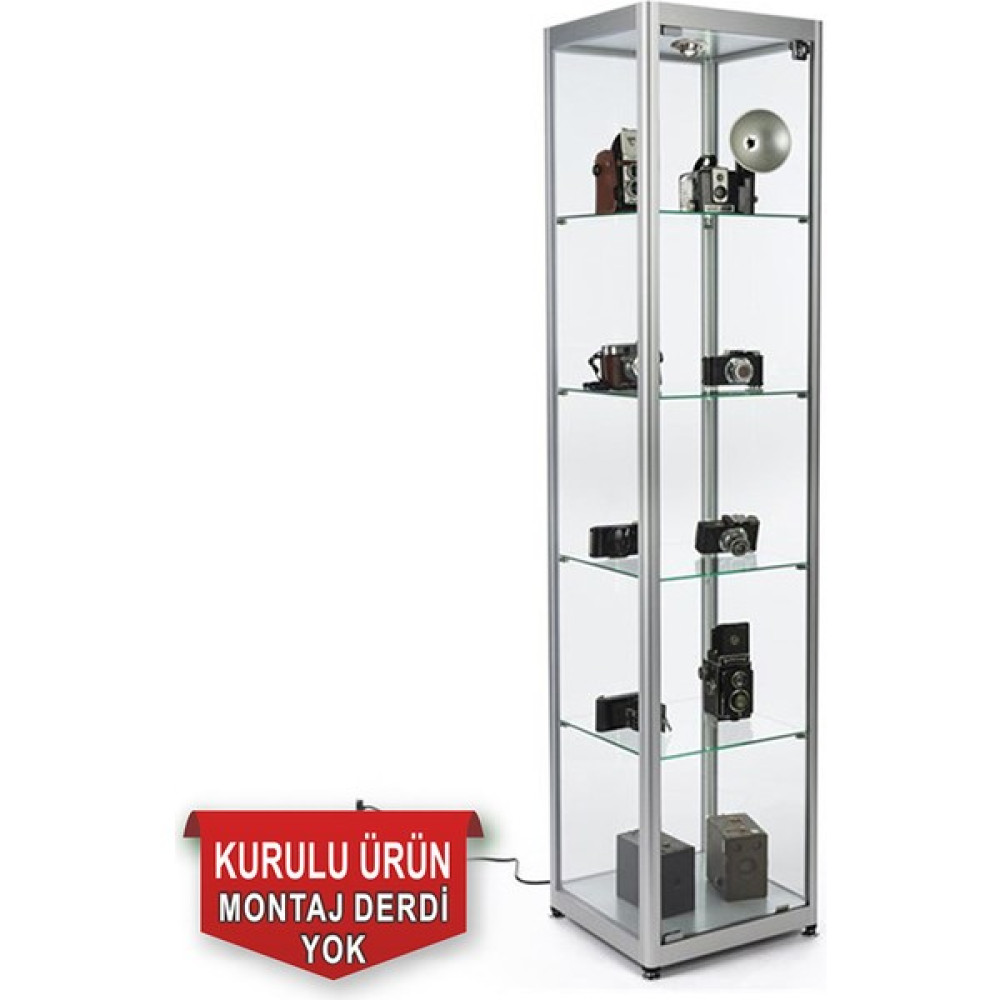 Smartad Camlı Vitrin - Cam Dolap - Camlı Koleksiyon Vitrini - Teşhir Vitrini - Kupa Dolabı 1840 Es Evrak Dolabı Fiyatı
