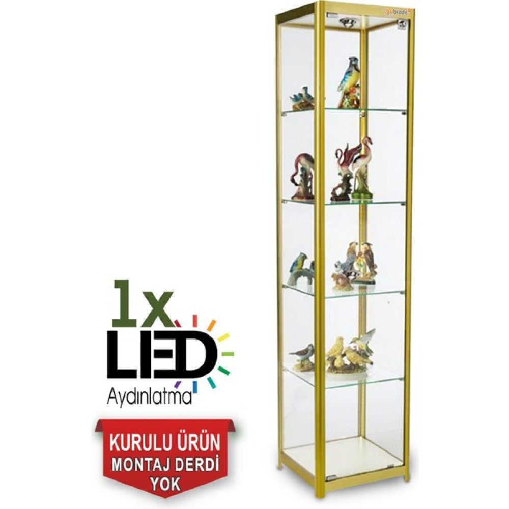Smartad Camlı Vitrin - Cam Dolap - Camlı Koleksiyon Vitrini - Teşhir Vitrini - Kupa Dolabı 1840ES Gold Evrak Dolabı Fiyatı