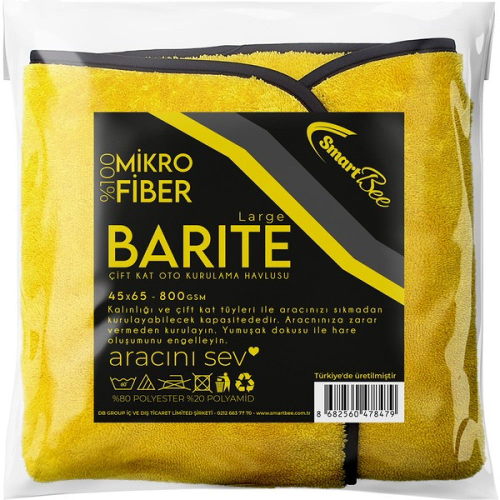 Smartbee Barite Çift Kat Mikrofiber Oto Kurulama Havlusu 45 x 65 800GSM – Sarı Oto Bakım Bezleri Fiyatı