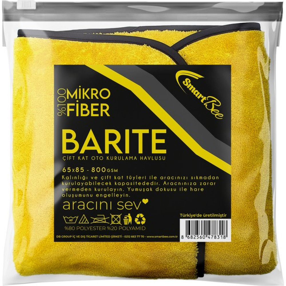 Smartbee Barite Çift Kat Mikrofiber Oto Kurulama Havlusu 65×85 800GSM – Sarı Oto Bakım Bezleri Fiyatı