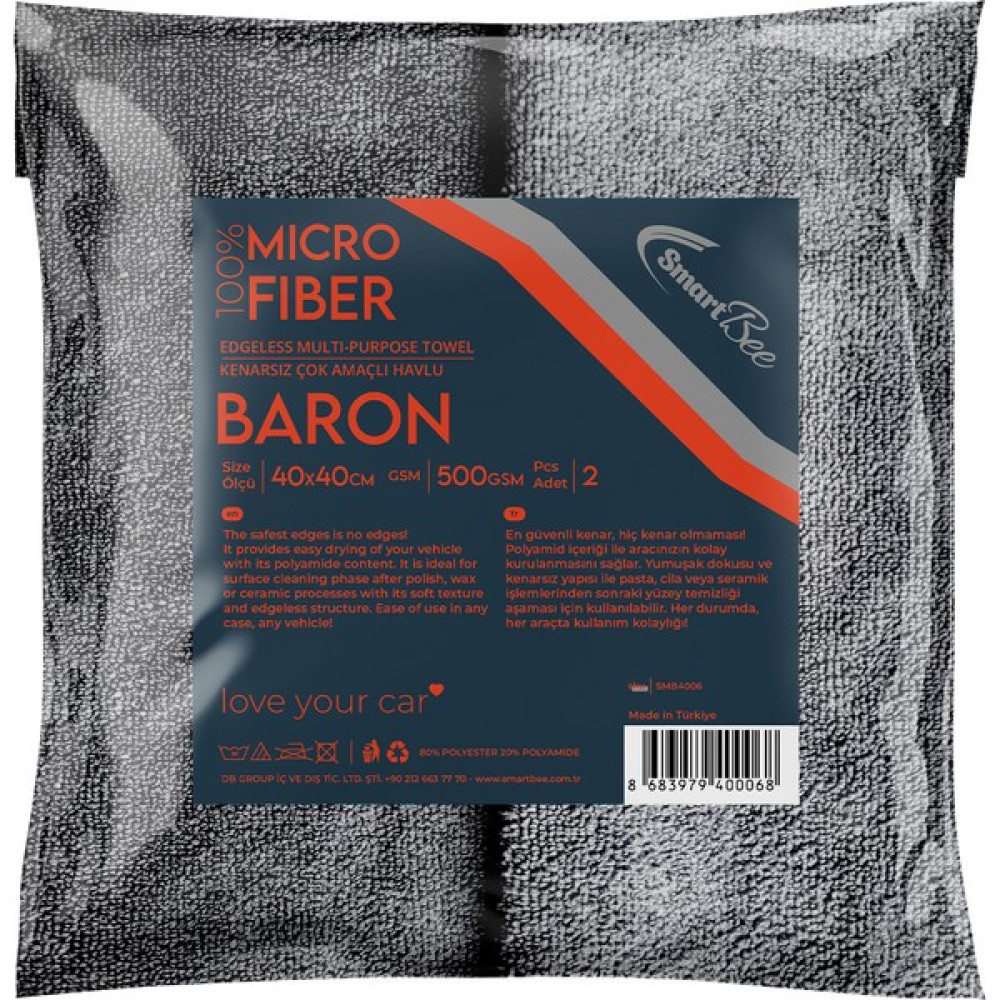 Smartbee Baron 2’li Mikrofiber Lazer Kesim Cila Bezi 40×40 500GSM – Antrasit Oto Bakım Bezleri Fiyatı