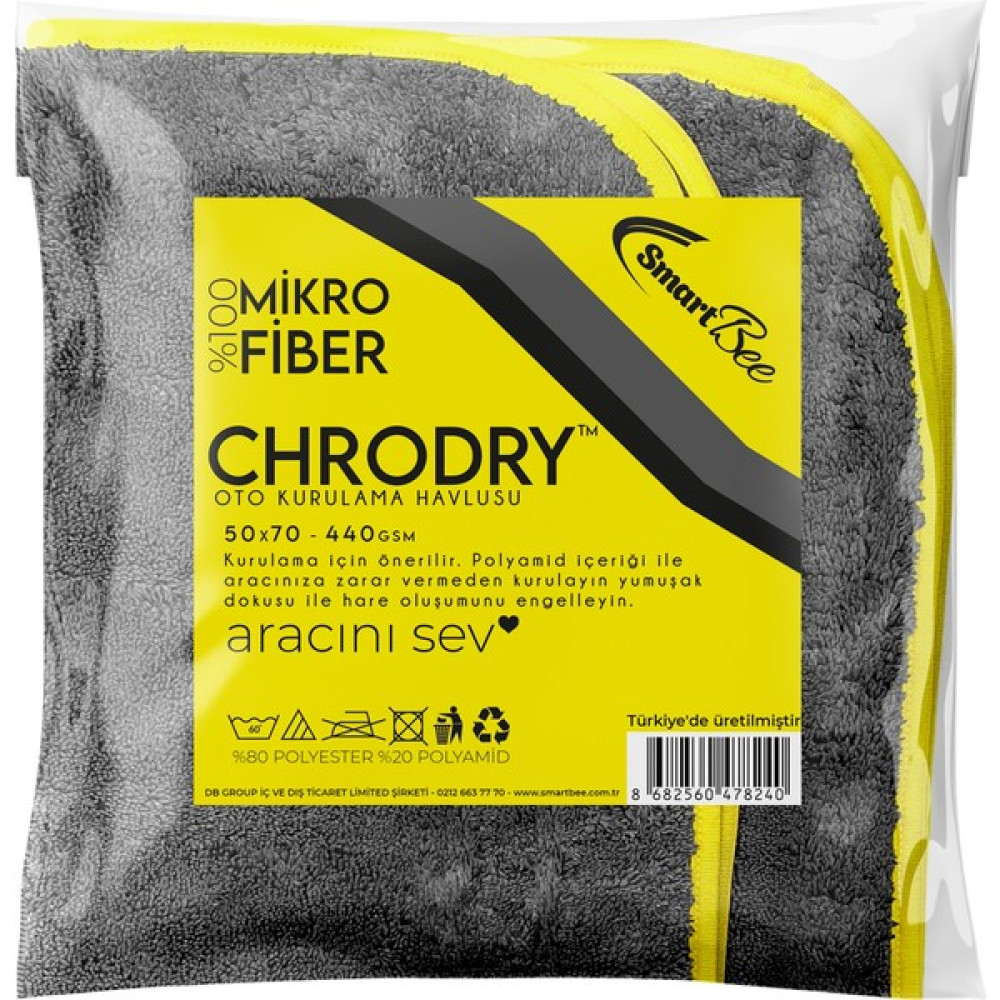 Smartbee Chrodry Mikrofiber Oto Kurulama Havlusu 50×70 440GSM – Antrasit Oto Bakım Bezleri Fiyatı
