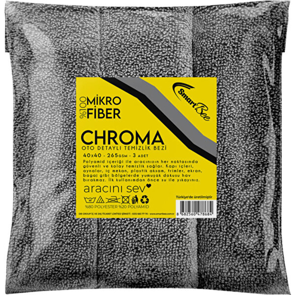 Smartbee Chroma Mikrofiber Oto Temizlik Bezi 3’lü 40×40CM 265GSM Oto Bakım Bezleri Fiyatı