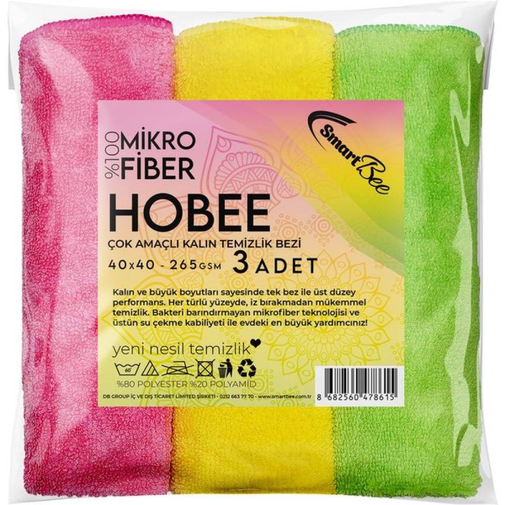 Smartbee Hobee 3'lü Mikrofiber Kalın Temizlik Bezi 40 x 40 cm 265GSM Temizlik Malzemeleri Fiyatı