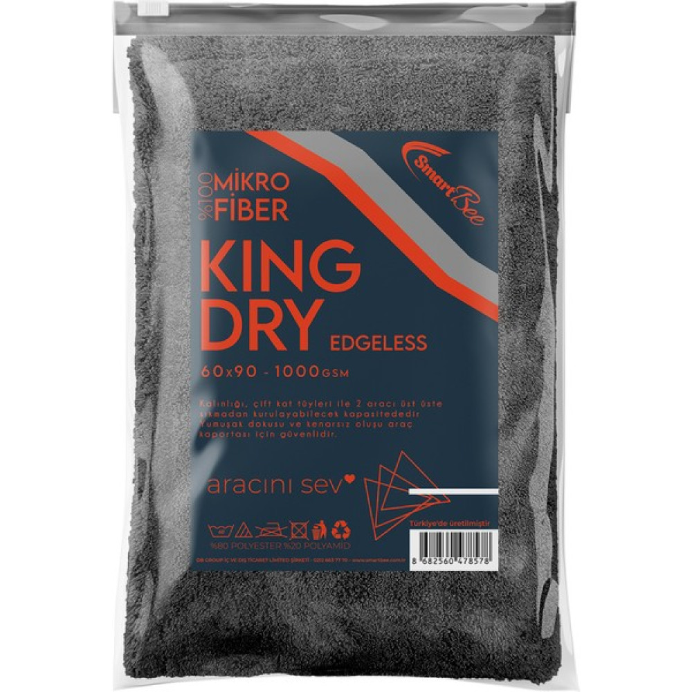 Smartbee Kingdry Edgeless Mikrofiber Oto Kurulama Havlusu 60x90 1000 Gsm – Antrasit Oto Bakım Bezleri Fiyatı
