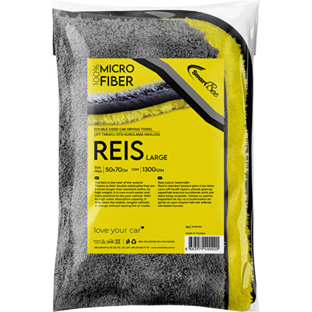 Smartbee Reis Çift Kat Mikrofiber Oto Kurulama Havlusu 50×70 1300GSM – Sarı Gri Oto Bakım Bezleri Fiyatı