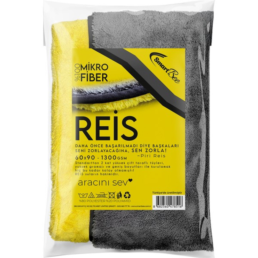 Smartbee Reis Çift Kat Mikrofiber Oto Kurulama Havlusu 60×90 1300GSM – Sarı Gri Oto Bakım Bezleri Fiyatı