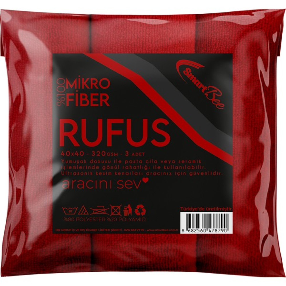 Smartbee Rufus 3'lü Mikrofiber Lazer Kesim Cila Bezi 40X40 320GSM - Kırmızı Oto Bakım Bezleri Fiyatı