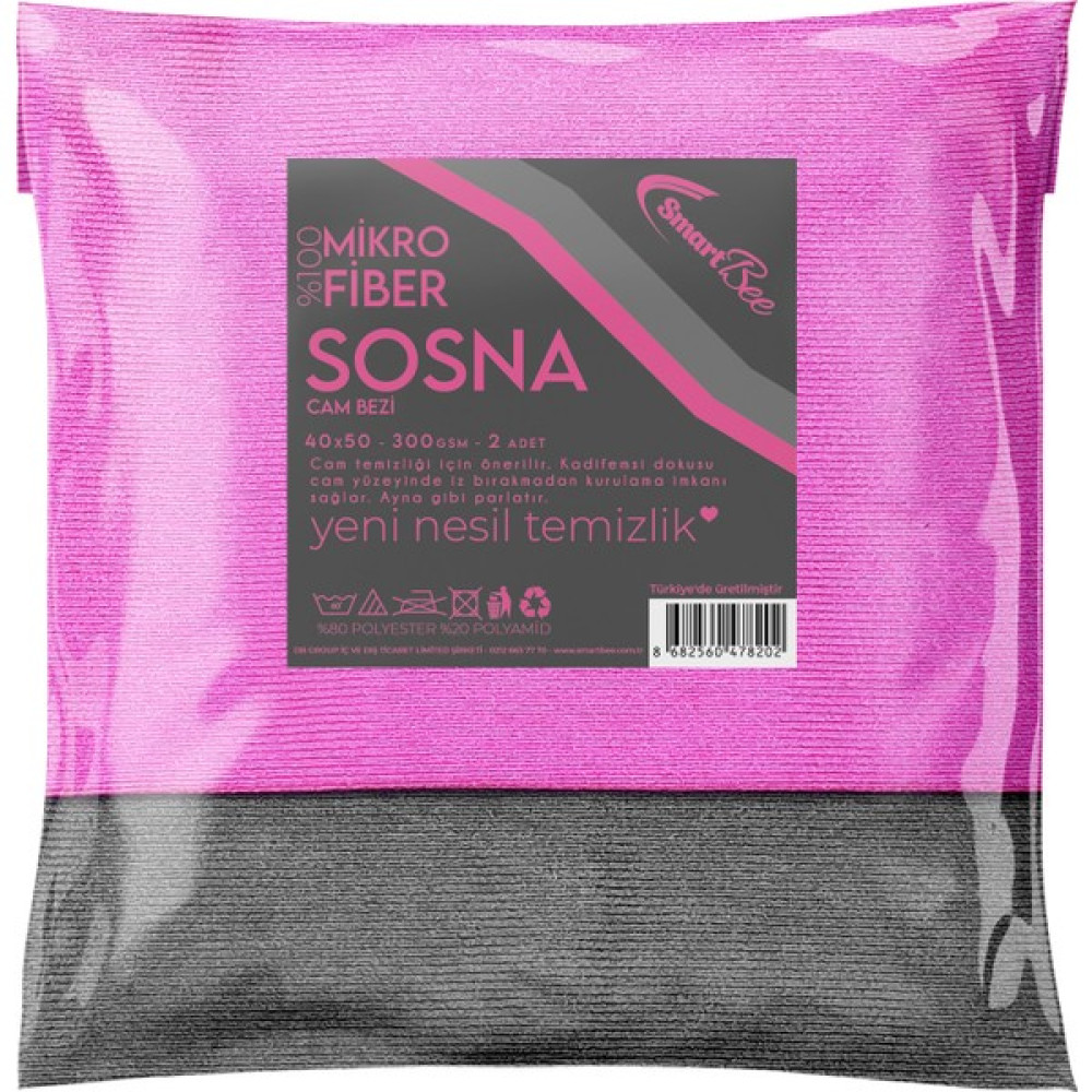 Smartbee Sosna 2’li Pembe/gri Mikrofiber Kalın Cam Bezi 40×50 Temizlik Malzemeleri Fiyatı