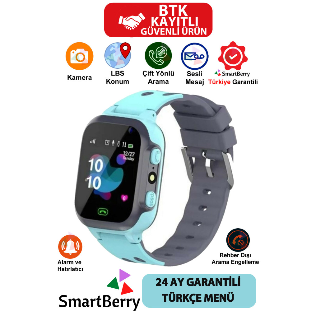 Smartberry Çocuk Konum Takipli Sim Kart Girişli Lbs Ve Sos Özellikli Akıllı Saat - Mavi Akıllı Çocuk Saati Fiyatı