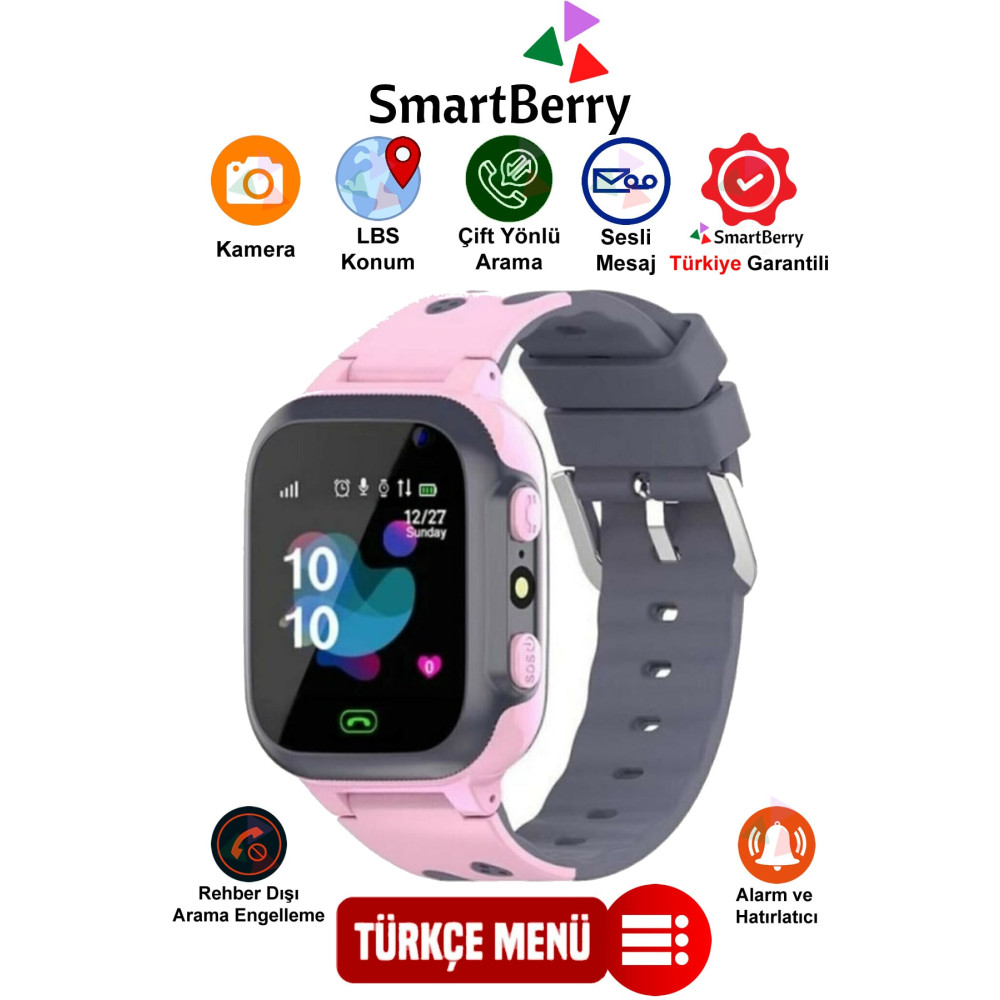 Smartberry Çocuk Konum Takipli Sim Kart Girişli Lbs Ve Sos Özellikli Akıllı Saat - Pembe Akıllı Çocuk Saati Fiyatı