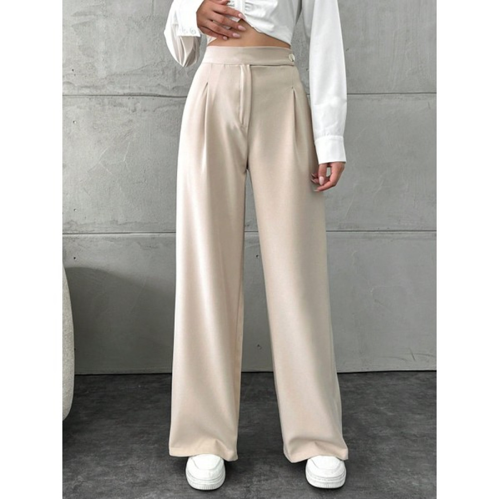 Smartex Düğme Detaylı Taş Rengi Bol Paça Kadın Pantolon PANT1320 Kadın Pantolon Fiyatı