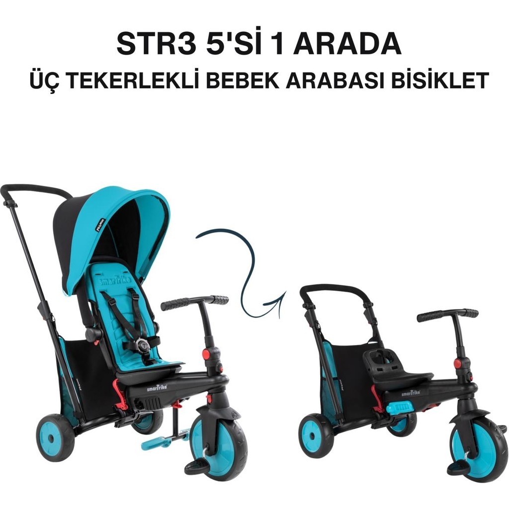SmarTrike STR3 Plus 5’i 1 Arada Modüler Katlanabilir Bebek Arabası ve Üç Tekerlekli Bebek Bisikleti Blue - Mavi Bebek Arabası ve Pusetler Fiyatı