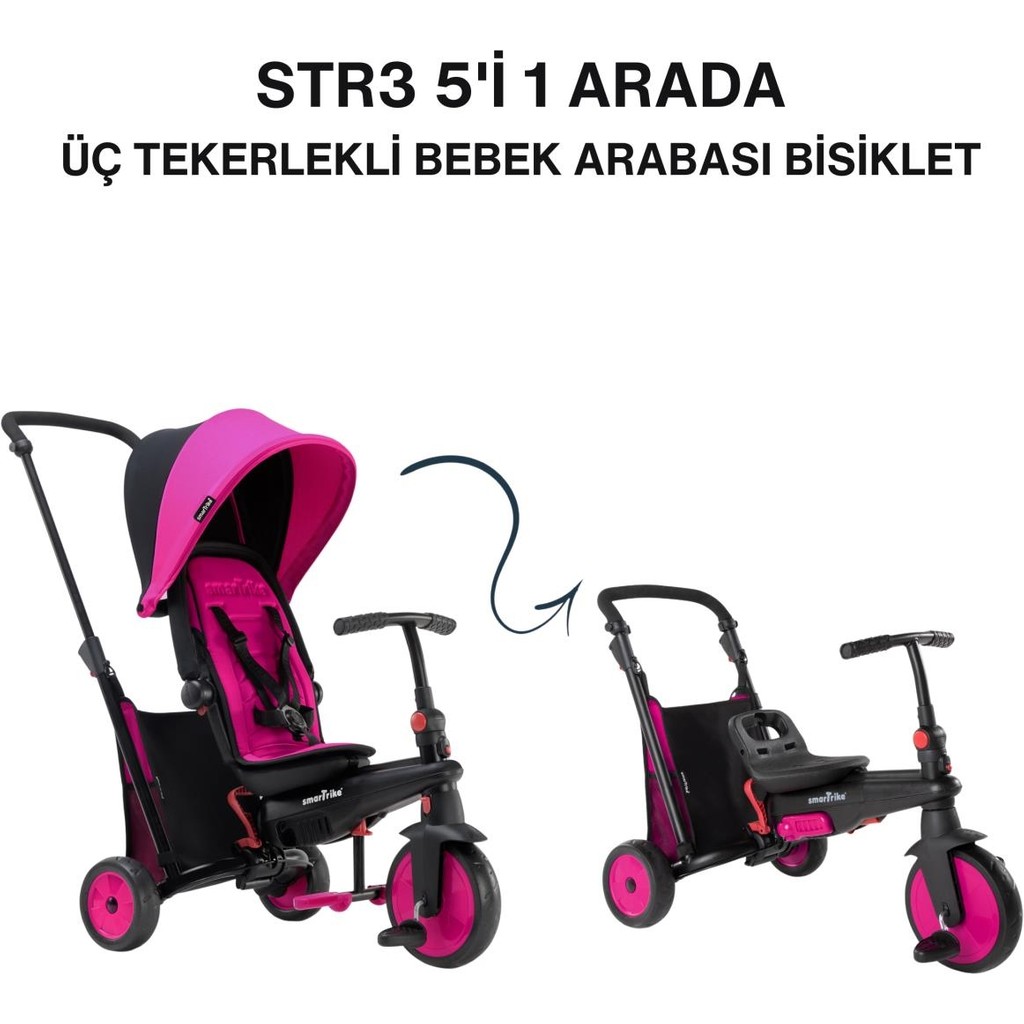 SmarTrike STR3 Plus 5’i 1 Arada Modüler Katlanabilir Bebek Arabası ve Üç Tekerlekli Bebek Bisikleti Pink - Pembe Bebek Arabası ve Pusetler Fiyatı