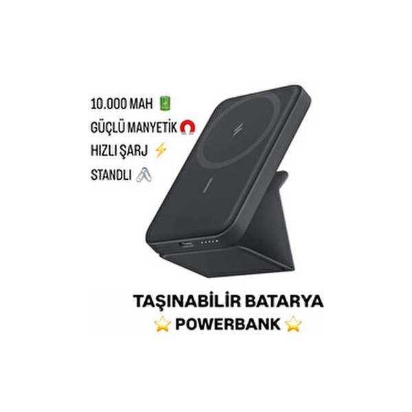 Smayling 10.000 Mah Magsafe Standlı Güçlü Manyetik Powerbank 20W Hızlı Şarj Cihazı Taşınabilir - Siyah Taşınabilir Şarj Cihazı - Powerbank Fiyatı