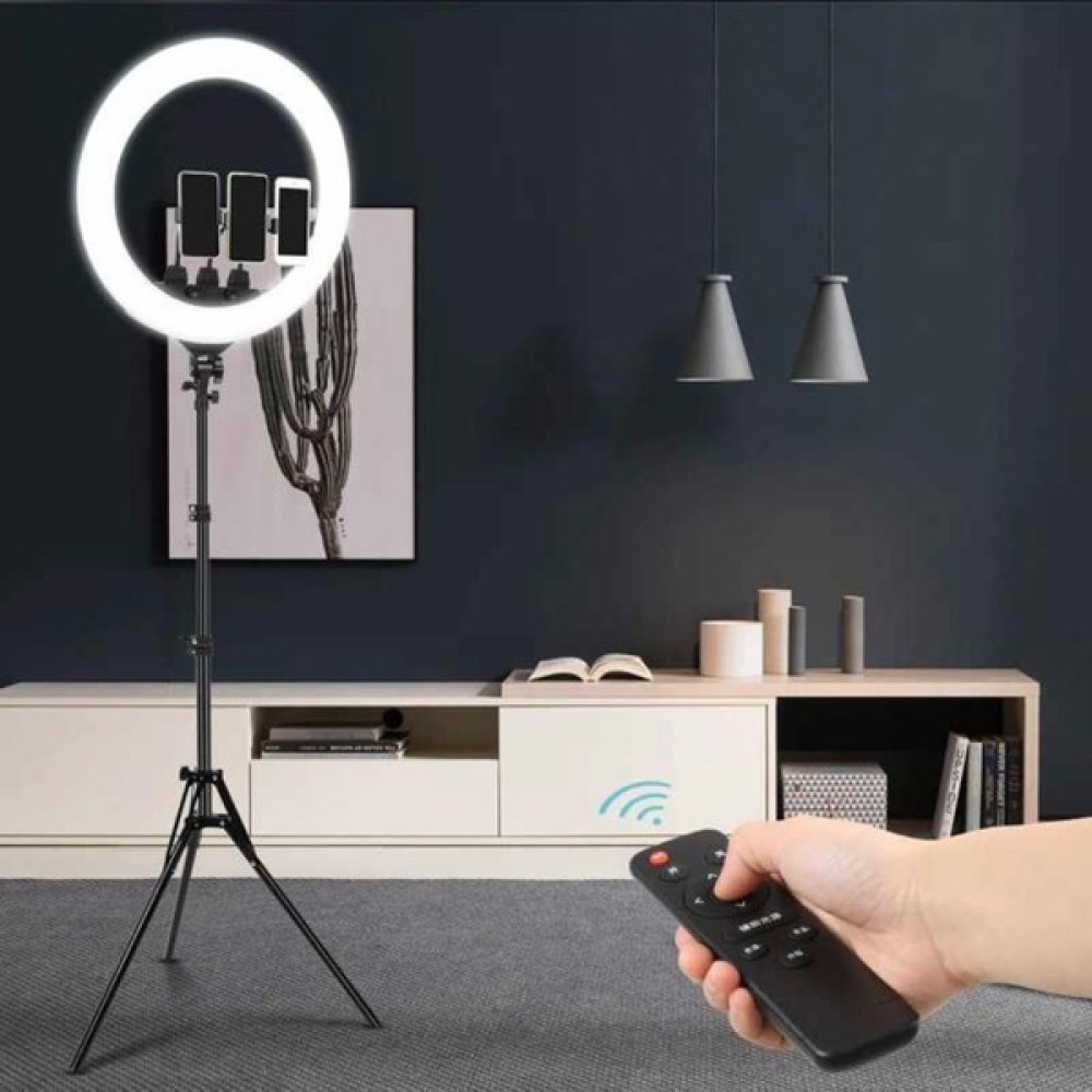 Smayling 22 Inç Ring Light Mega Boy Döküm Ayaklı Kuaför Makyaj Işığı Youtube Canlı Yayın LED Halka Lüx Tripod Selfie Işığı Tattoo Ipek Kirpik - Siyah Tripodlar Fiyatı