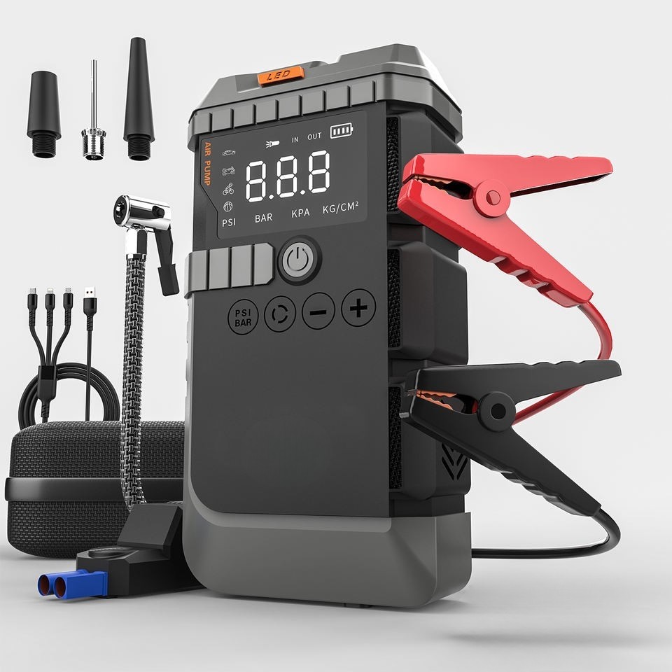 Smayling 4000A Akü Takviye Cihazı 150 Psı Hava Kompresörü 12V Araç Jump Starter 12000MAH Powerbank Lastik Şişirme Dijital Ekranlı - SİYAH Hava Kompresörü Fiyatı