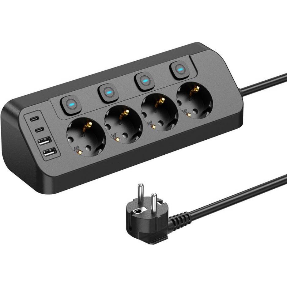 Smayling Akım Korumalı 4’lü Priz 3680W | 2 Usb-A + 2 Type-C | Bireysel Anahtarlı | Aşırı Yük & Isı Korumalı Çoklu Priz - Siyah Bilgisayar Çevirici ve Adaptörü Fiyatı