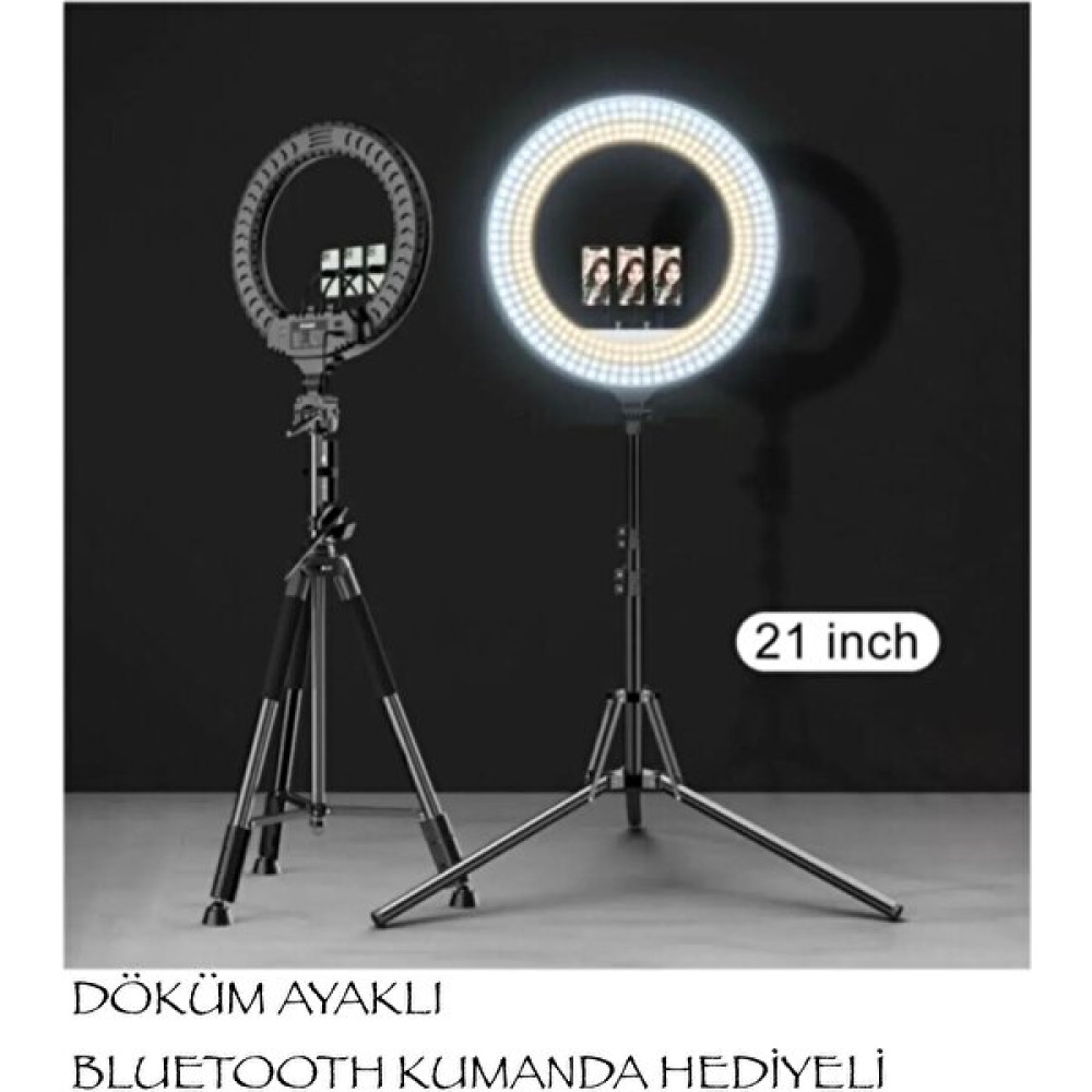 Smayling Ring Light LED Işık Halkası 21 Inç 54 cm Profesyonel Stüdyo Işığı ve 210 cm Döküm Ayak Kumanda Çanta Influencer Kuaför Makyaj Işığı Tattoo... Tripodlar Fiyatı