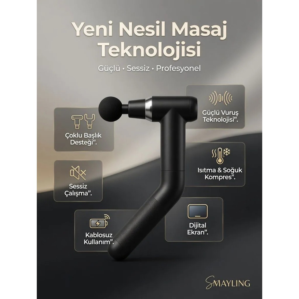 Smayling Saplı Isıtmalı ve Soğuk Başlıklı Şarjlı Masaj Tabancası – 6 Kademeli, Dijital Ekranlı, Type-C Şarj Bilgisayar Çevirici ve Adaptörü Fiyatı