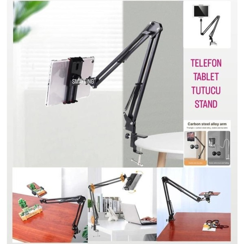 Smayling Tablet&telefon Tutucu Stand Uzun Kollu Masa Üstü Stant Ayarlanabilir Esnek Açılı 360° Oynar Başlıklı - Siyah Tripodlar Fiyatı