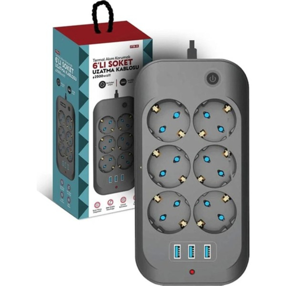 Smayling Termal Akım Korumalı Priz 3-Usb Giriş 6 Priz Prizler Fiyatı