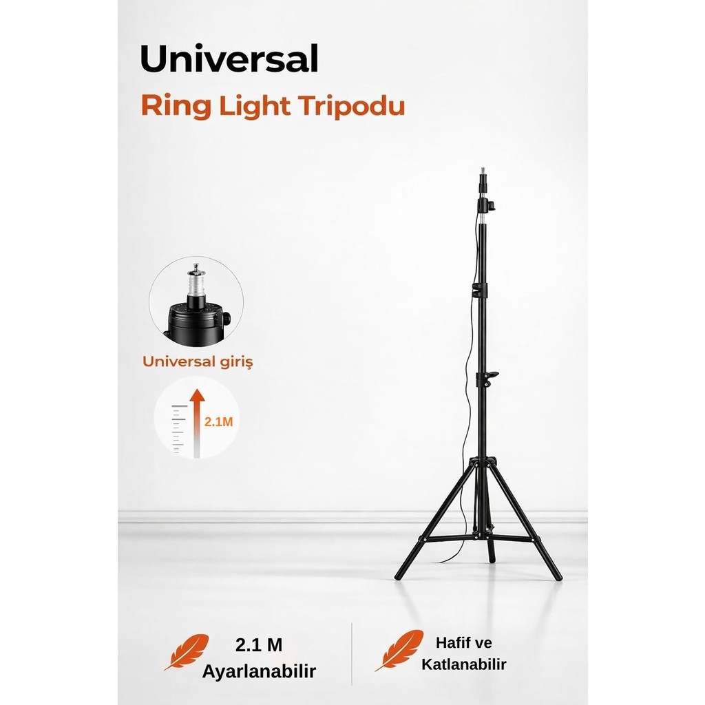 Smayling Universal Girişli Ring Light Tripodu 2.1 Metre Ayarlanabilir Işık Standı Katlanabilir Telefon Tutucu Uyumlu Hafif Tripod - Siyah Diğer Fiyatı