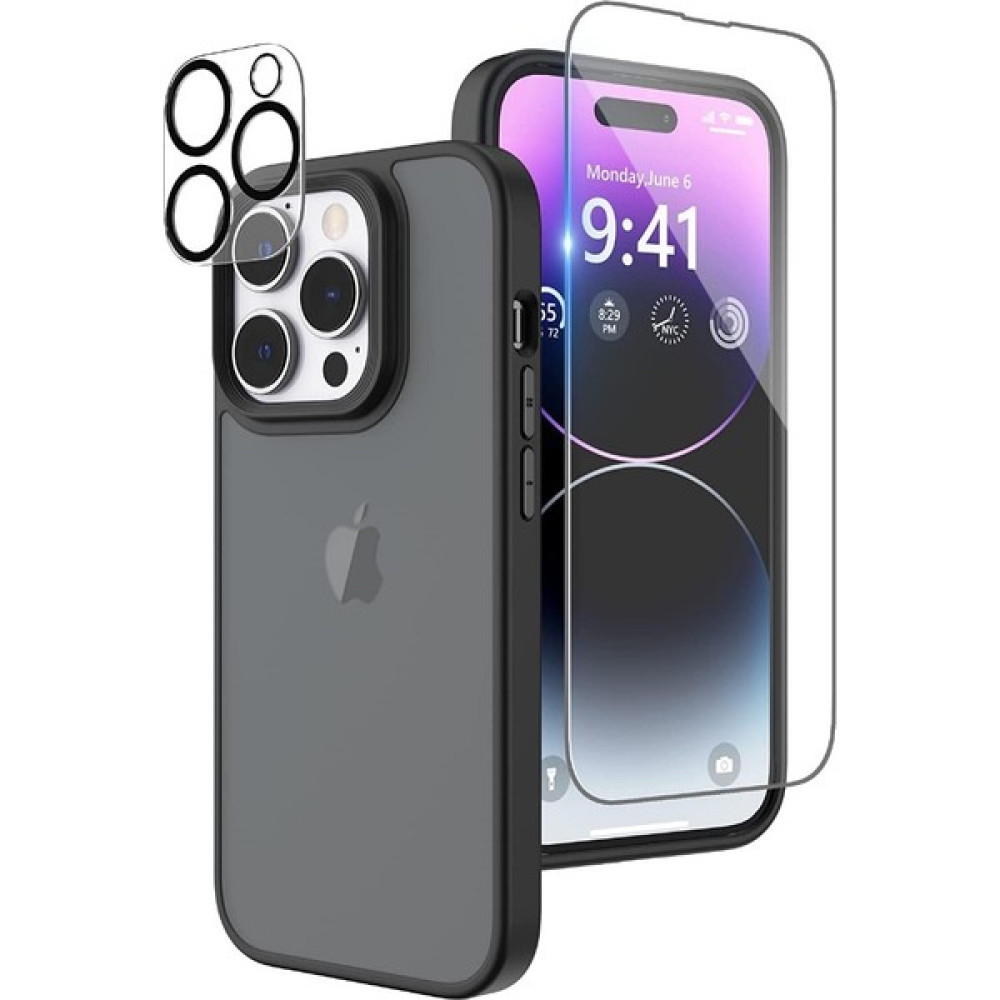 Smcase Apple iPhone 13 Pro Kılıf Impact Alpin Mat Buzlu Kapak Siyah + Nano Ekran Koruyucu + Kamera Koruyucu Cep Telefonu Kılıfı Fiyatı