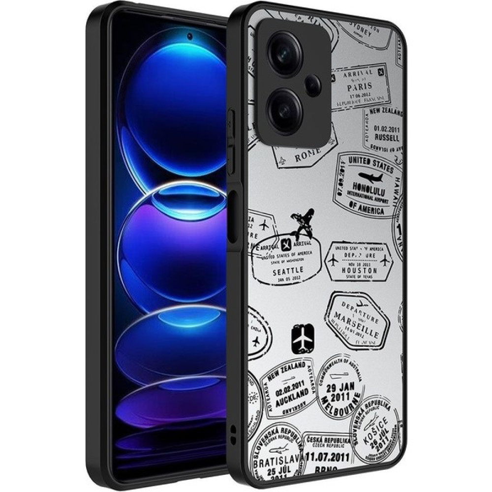 Smcase Xiaomi Redmi Note 12 5g Kılıf Mirror Ayna Üzeri Desenli Kamera Korumalı Siyah - AirTag Cep Telefonu Kılıfı Fiyatı