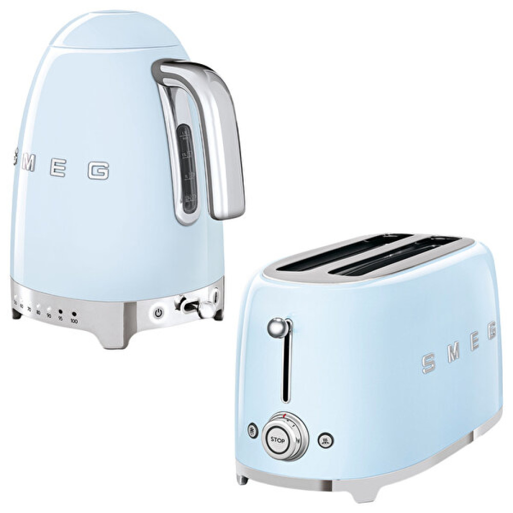 Smeg Tsf02Pbeu 2x4 Pastel Mavi Ekmek Kızartma Makinesi ve Klf04Pbeu 1.7 L Isı Ayarlı Pastel Mavi Kettle Set Elektrikli Mutfak Aletleri Çeyiz Setleri Fiyatı