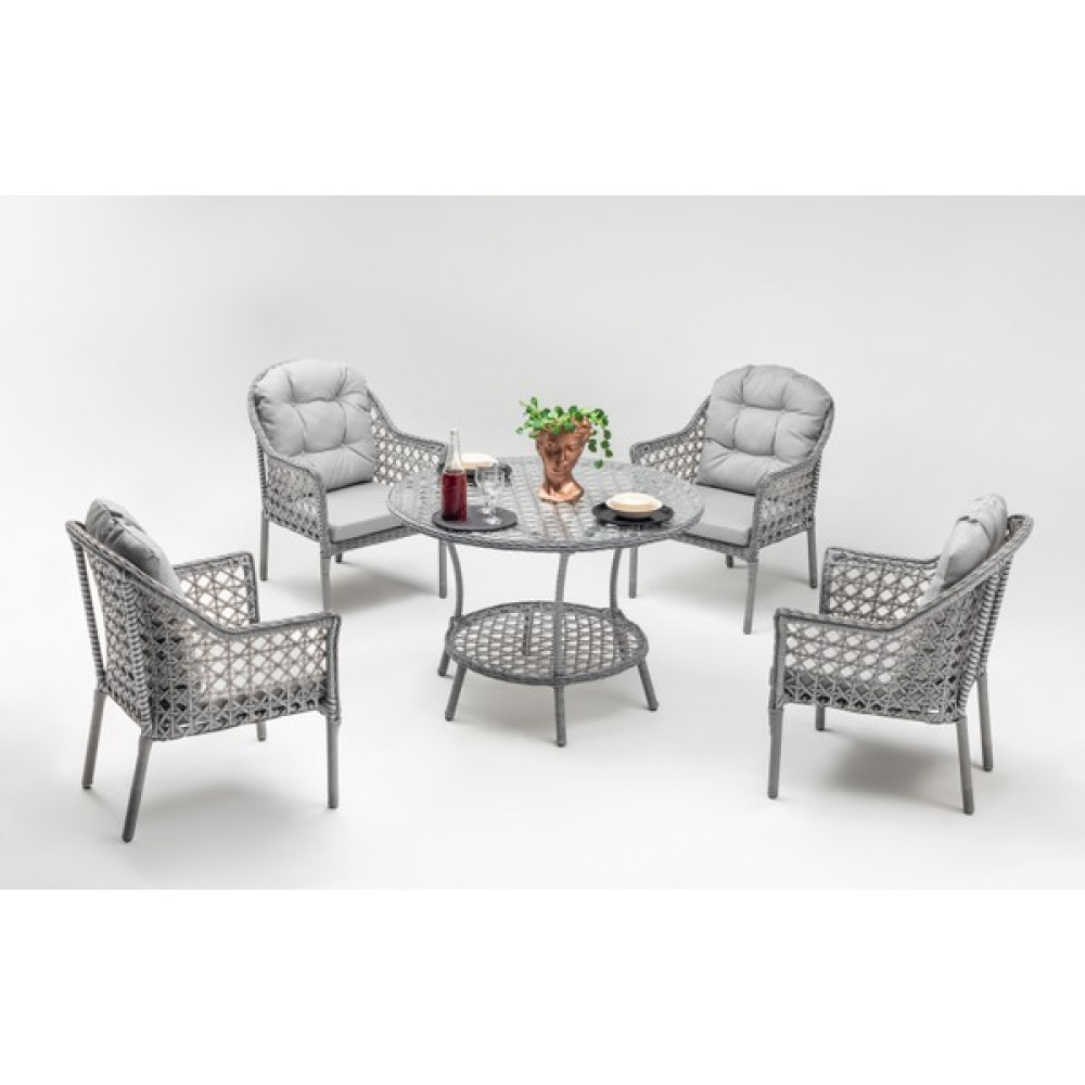 Smile Land Furniture Zen Masalı Çay Seti Bahçe ve Balkon Mobilyası Takımı (1+1+1+1+ Çap 110 Masa),Gri Bahçe Mobilyası Takımı Fiyatı