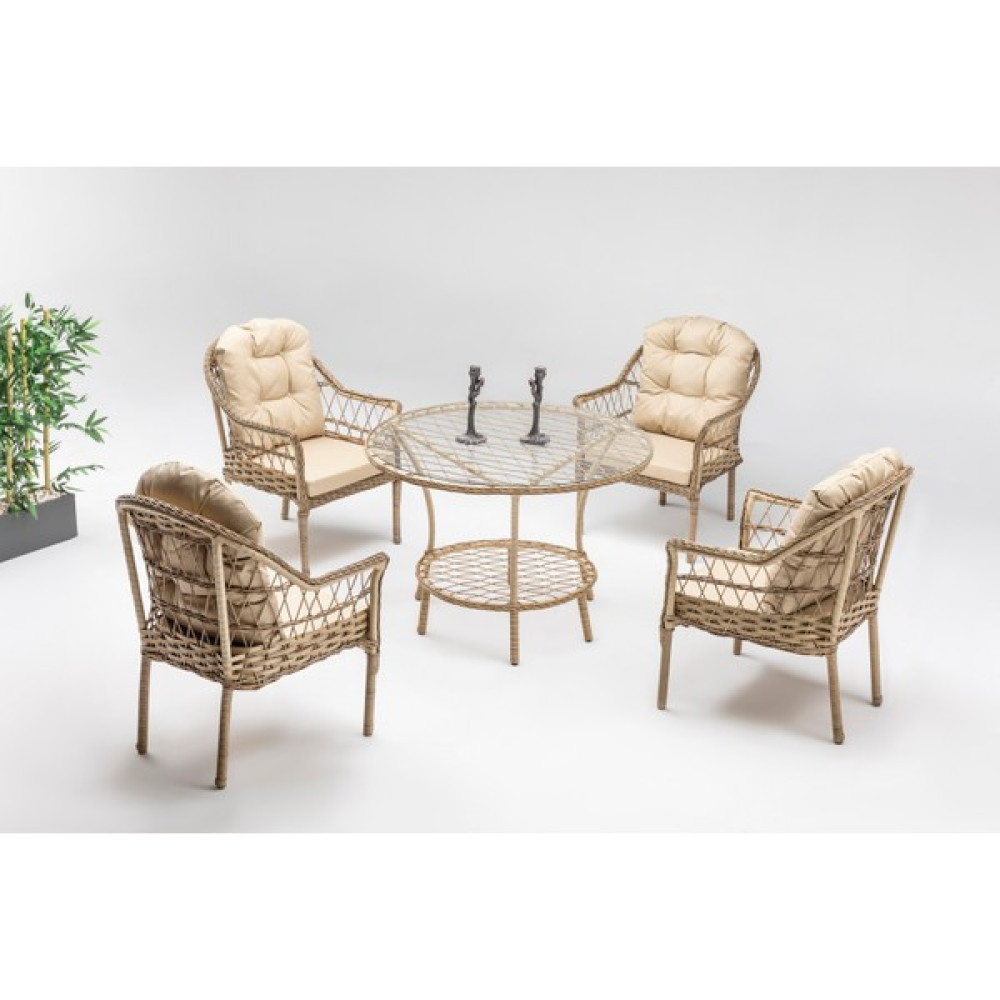 Smile Land Furniture Zen Masalı Çay Seti Bahçe ve Balkon Mobilyası Takımı (1+1+1+1+ Çap 110 Masa),Krem Bahçe Mobilyası Takımı Fiyatı