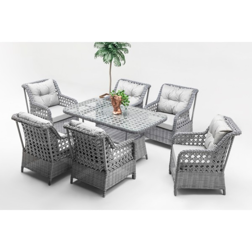 Smileland Alaska Yemek Masası Bahçe ve Balkon Mobilyası Takımı (1+1+1+1+1+1+Masa)-Gri - 5 Bahçe Mobilyası Takımı Fiyatı