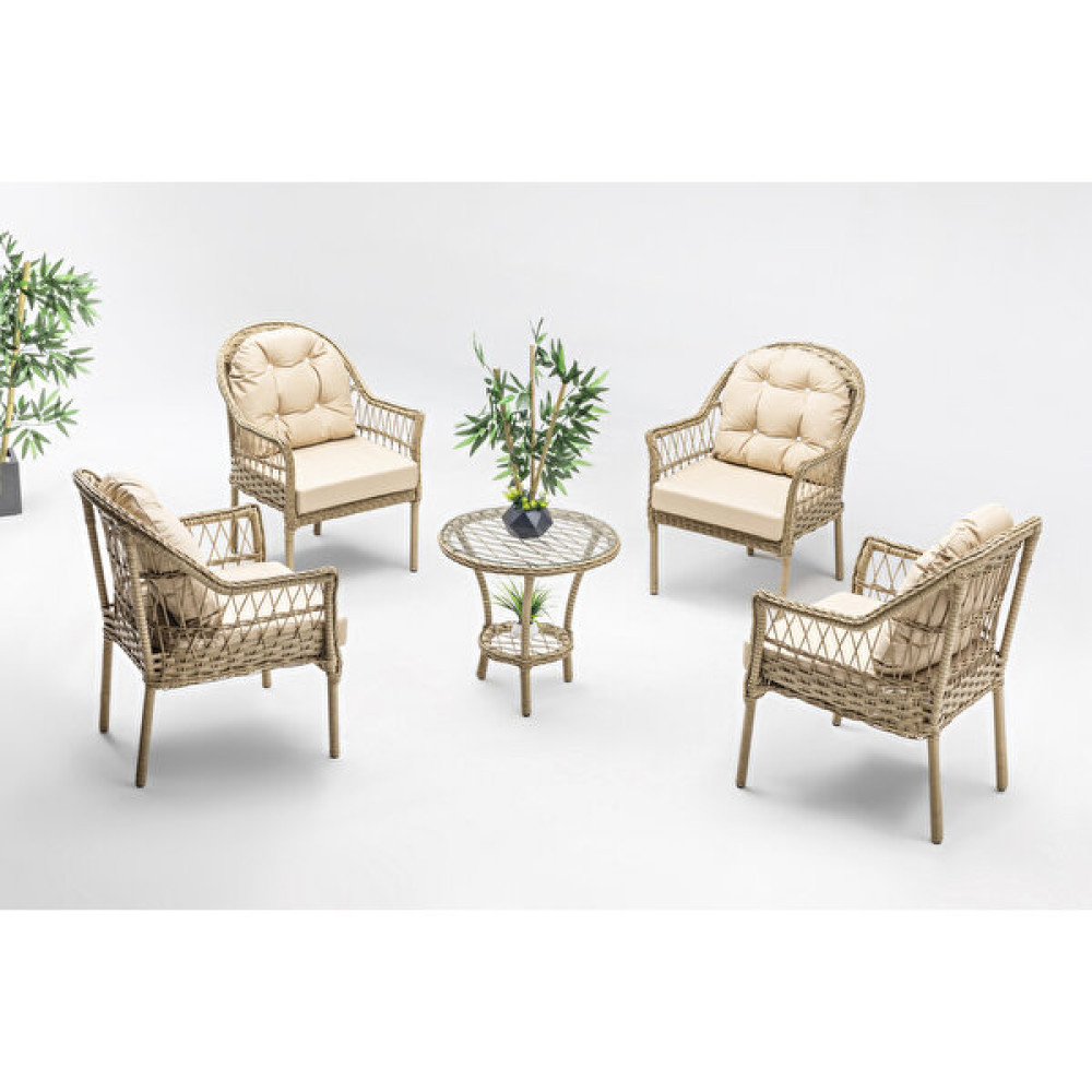 Smileland Zen Çay Seti Bahçe Ve Balkon Mobilyası Takımı (1+1+1+1+Sehpa) - Dikdörtgen - 5 Bahçe Mobilyası Takımı Fiyatı
