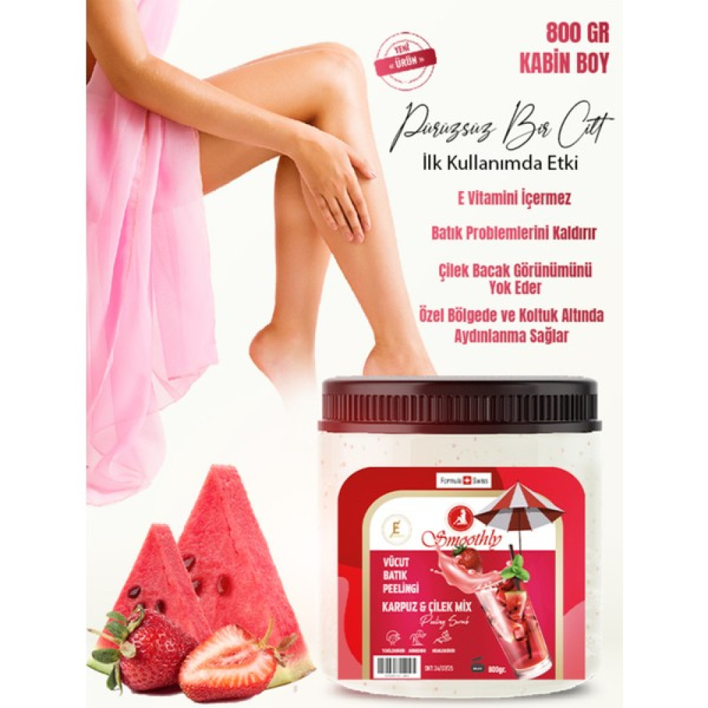 Smoothly Karpuz Çilek Peeling Epilasyon Sonrası Vücut Batık Peeling & Çilek Bacak Peeling 800 gr Vücut Bakımı Fiyatı
