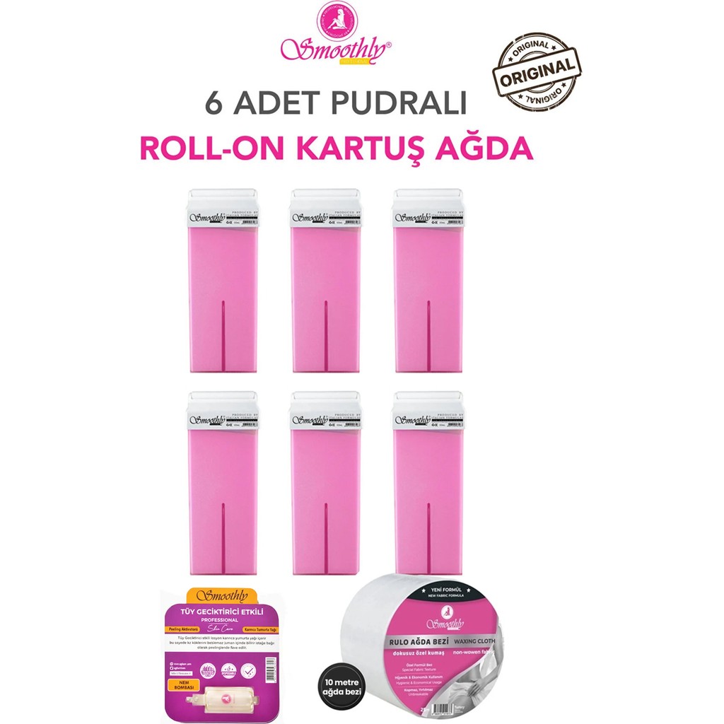 Smoothly Roll-On Kartuş Sir Ağda Pembe Pudralı 6lı Set 600ML Hassas Cilt ve Hassas Bölge Ağdası Tonerler Fiyatı